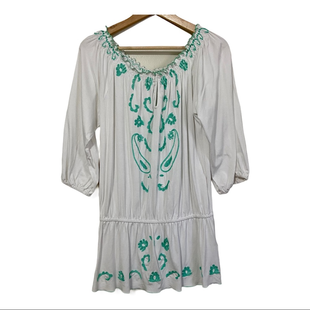 Boston Proper White Embroidered Peasant Boho Top M